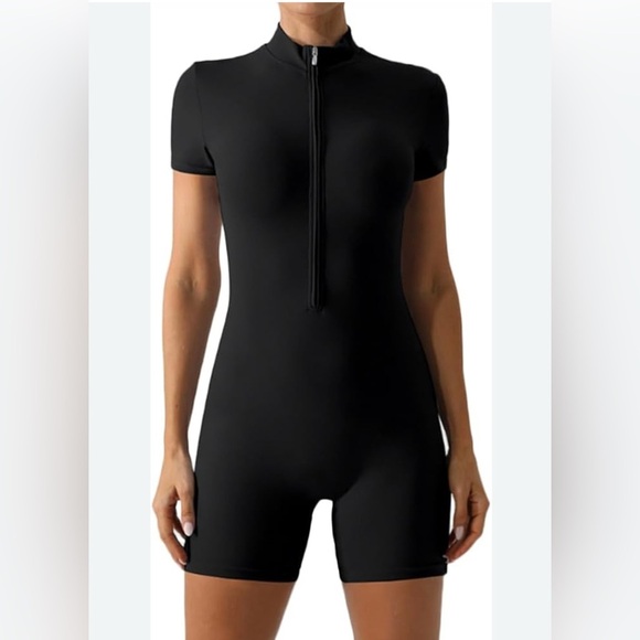 Black Short Sleeve Zip-Up Bodysuit - Picture 1 of 5